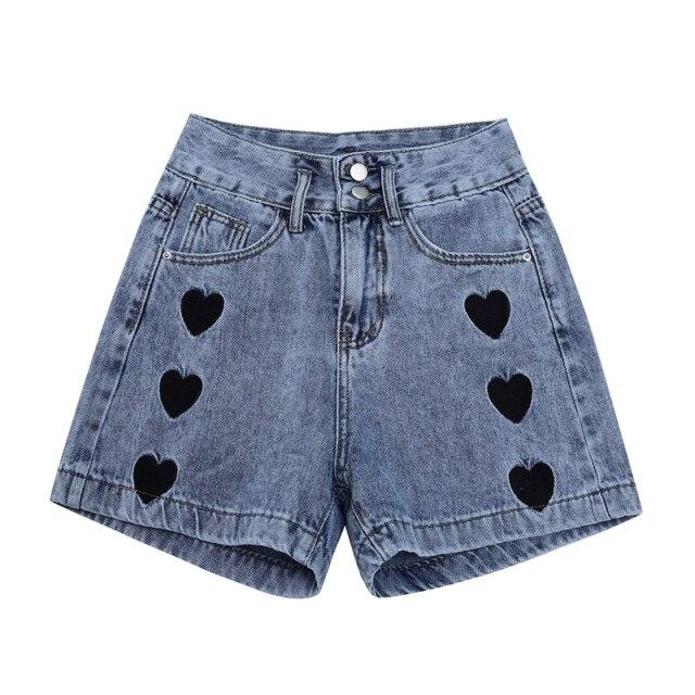 Black Hearts Grunge Fashion Denim Shorts