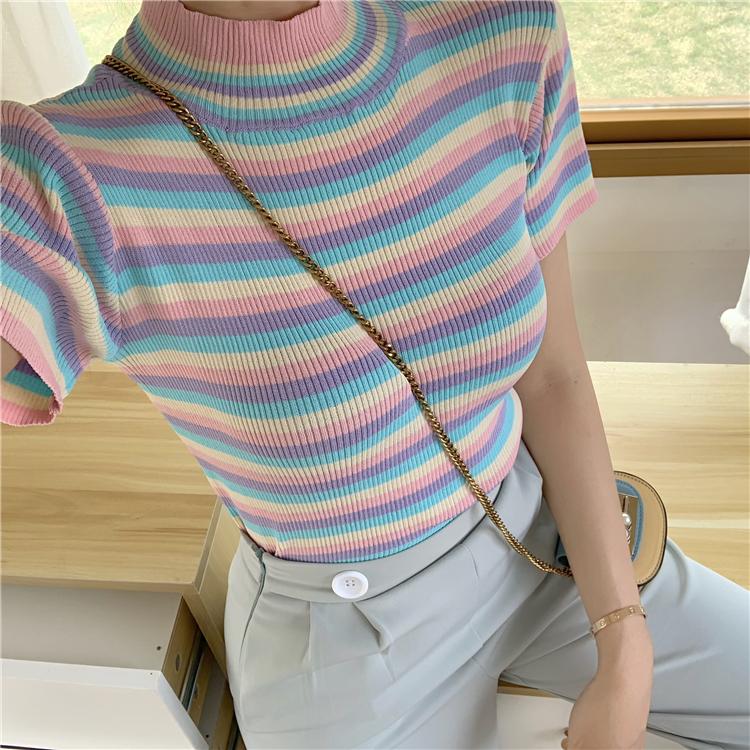 This colorful striped crop top has a vintage aesthetic look and also a bit of the rainbow aesthetic style.