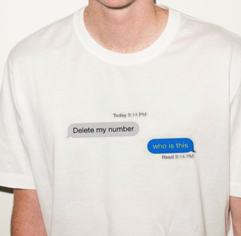 Delete My Number - Who Is This Unisex T-Shirt white cotton tee with text messages printed on it.