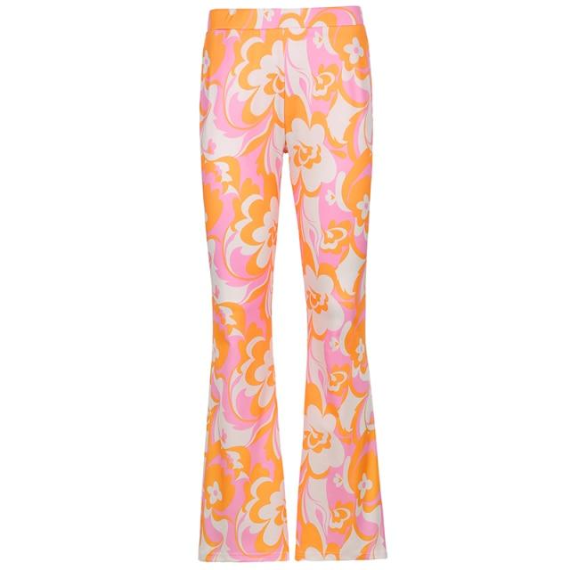 Orange and pink High Waist Floral Boot Cut Pants productpicture