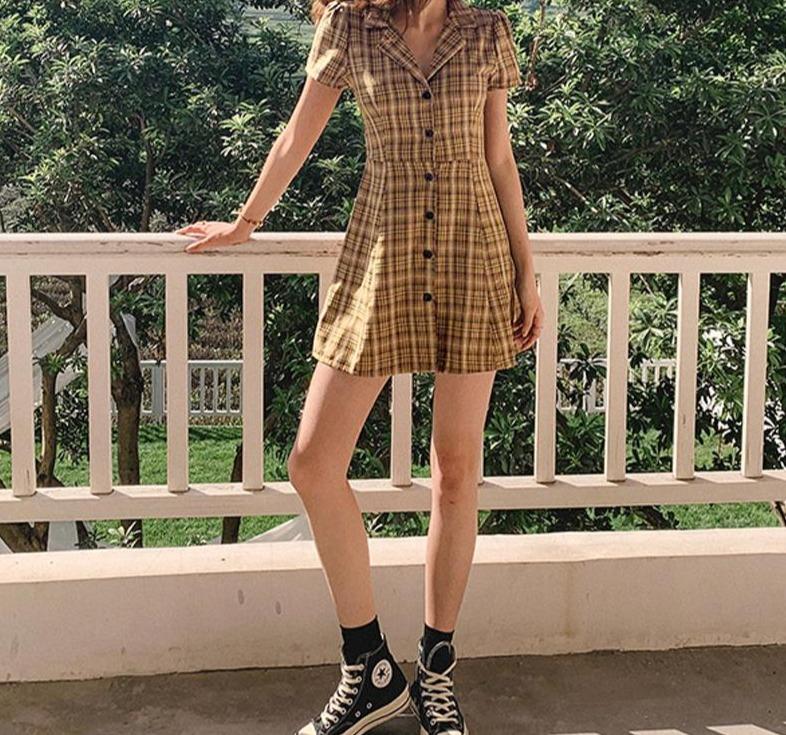 Vintage Plaid Dress | Grunge Aesthetic Outfits