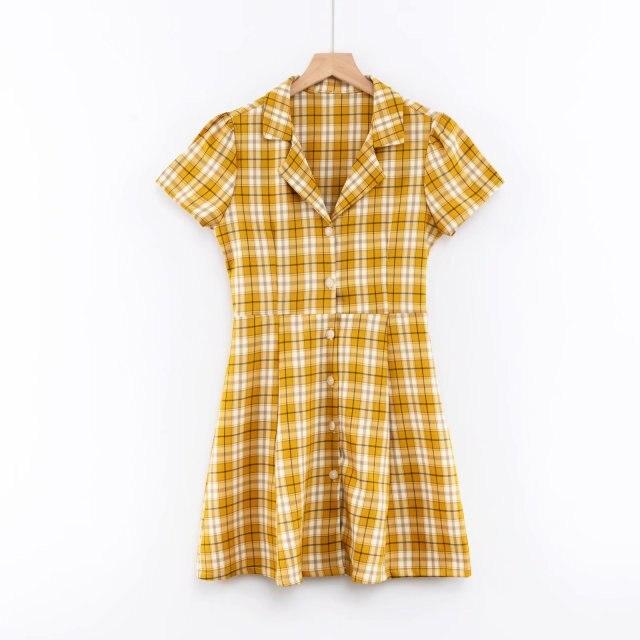 yellow Vintage Grunge Plaid Dress | Grunge Aesthetic Outfits