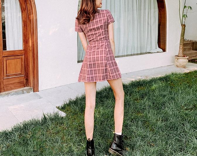 Pink Vintage Grunge Plaid Dress | Grunge Aesthetic Outfits