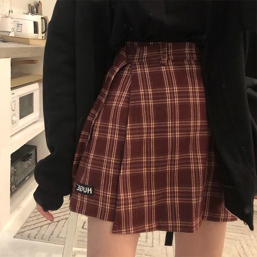 Plaid hot Aesthetic Vintage College Skirt