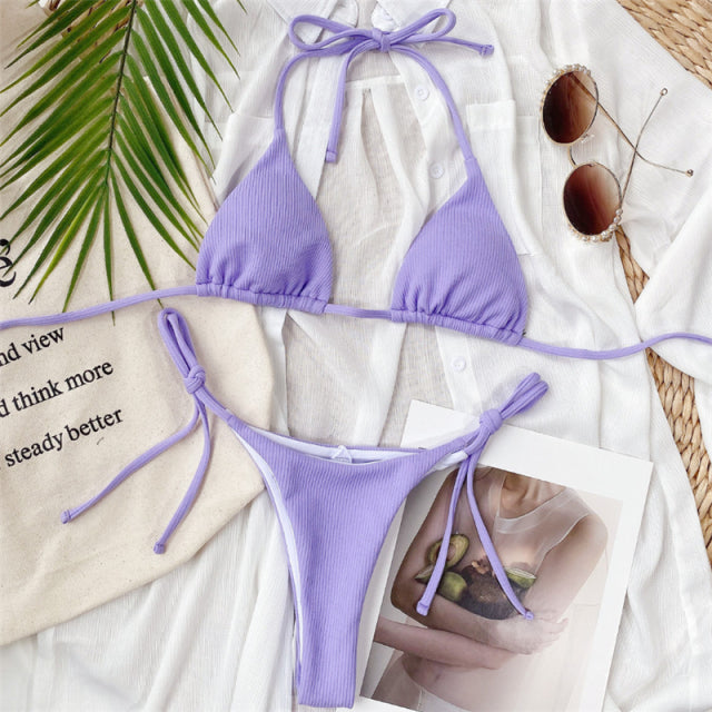 Aesthetics Soul is featuring the hottest Bikinis for the upcoming summer season. Find the solid triangle Bikini in lavender.