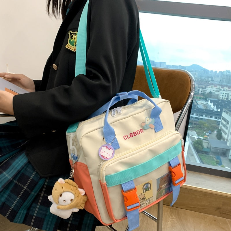 Kawaii Style Multi Pockets Cute Bear Square Backpack