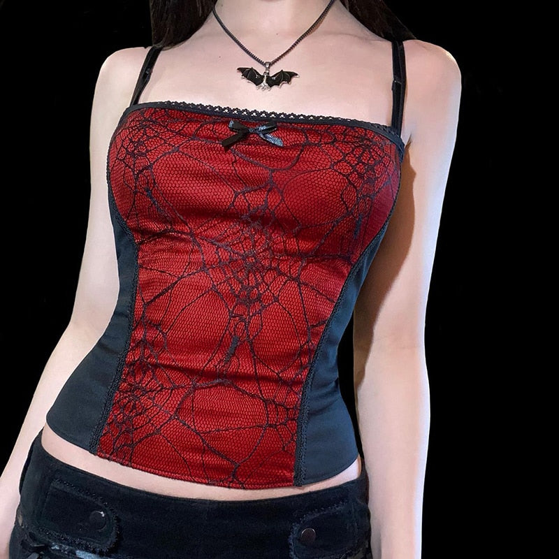 Gothic Clothing Red Spider Web Lace Top