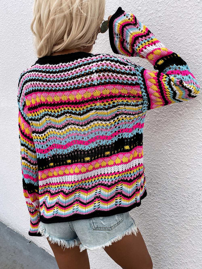 Rainbow Coloured Long Sleeve Knit Cardigan