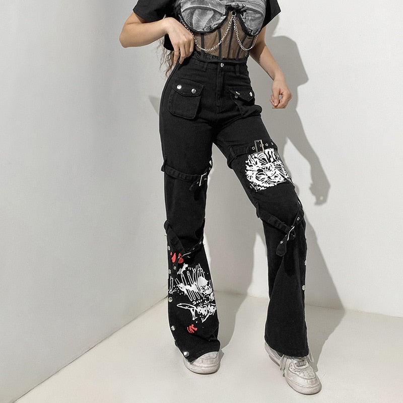 Grunge Black Buckle Cargo Pants | Grunge outfits 