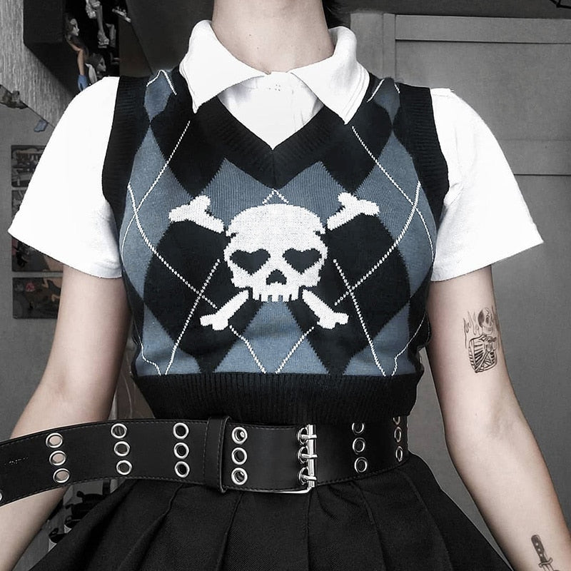 Grunge Aesthetic Outfits | Skull Sweater Vest