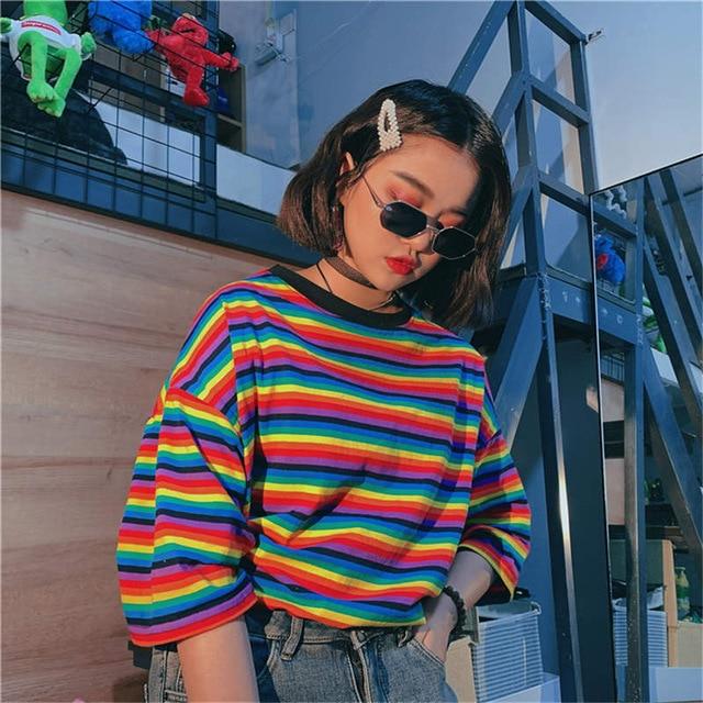 Rainbow Striped T-Shirt - Aesthetics Soul