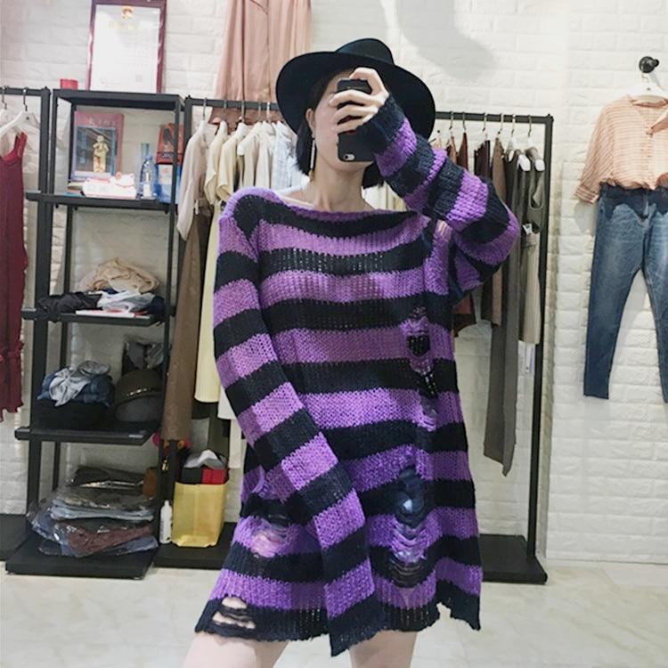 Women Purple Punk Gothic Long Sweater