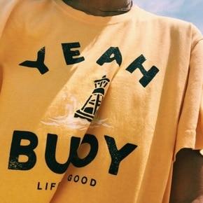 Yeah Buoy life is good print on yellow T-shirt - Aesthetics Soul