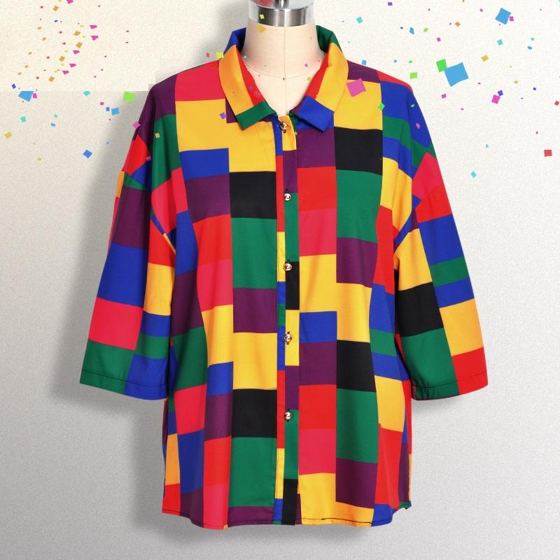 90s Vintage Aesthetic Rainbow Clothing Plus Size Blouse