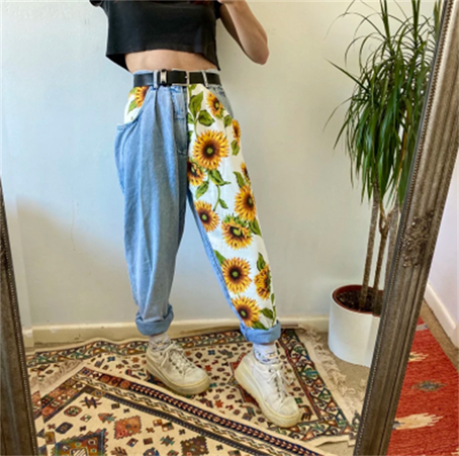 Vintage High Waist Sunflower Pants