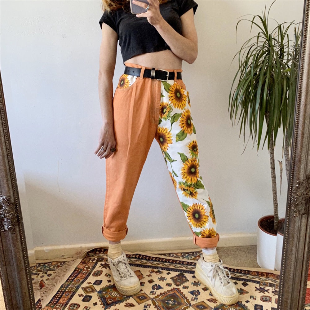 Buy these high waisted vintage sunflower pants directly on aesthetics Souls, your online fashion store for aesthetic fashion.