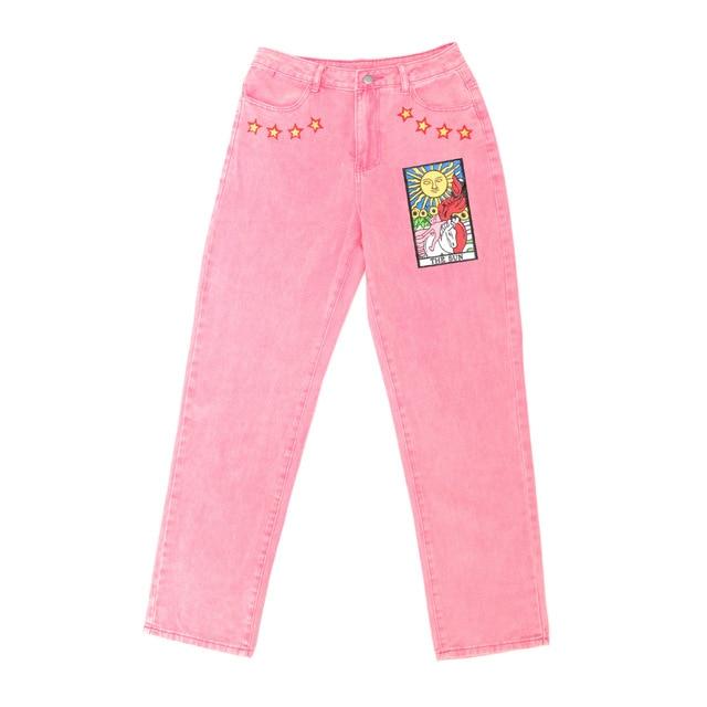 pink Aesthetic Vintage Art-Hoe stars Printed Pants