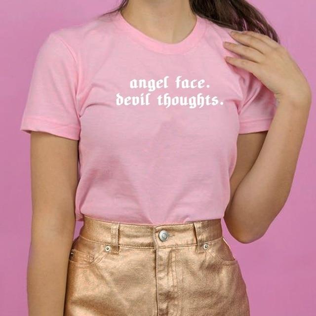 Angel Face Devil Thoughts T-Shirt - Aesthetics Soul