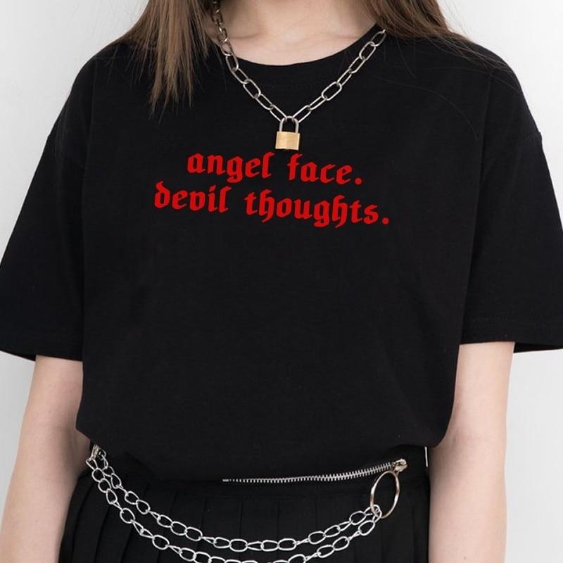 Angel Face Devil Thoughts T-Shirt - Aesthetics Soul