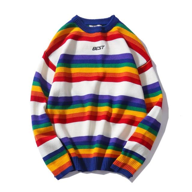 Rainbow Jumper Cross Striped | Rainbow Clothes – Aesthetic Clothes Store
