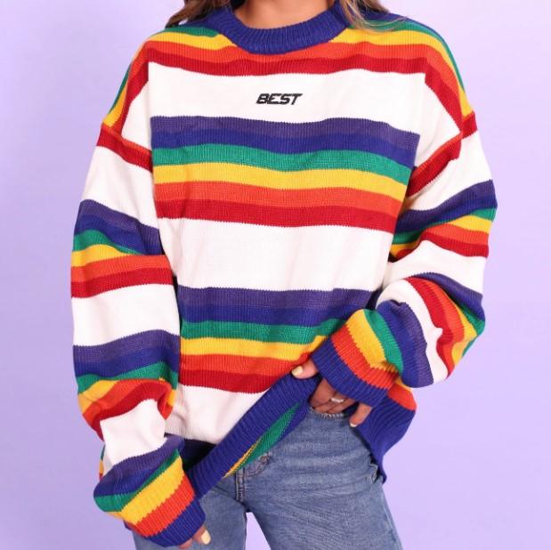 Rainbow Jumper Cross Striped | Aesthetics Soul Rainbow clothes