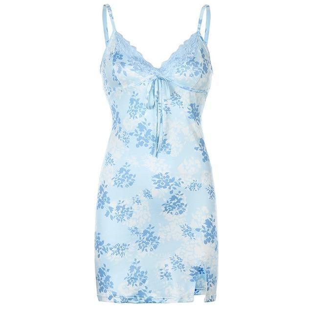 Blue Blossom Split Mini Dress