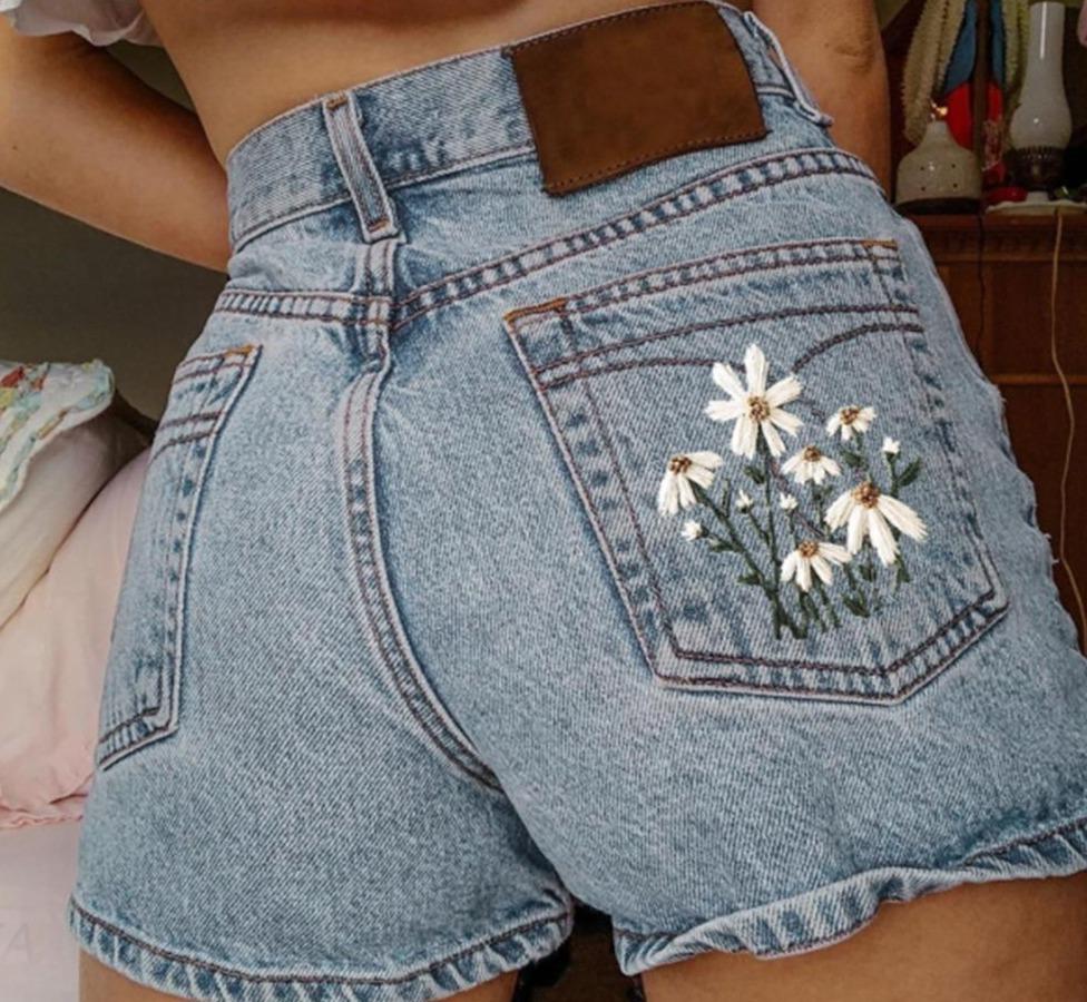 Chamomile Embroidered Denim Shorts – Aesthetic Clothes Store
