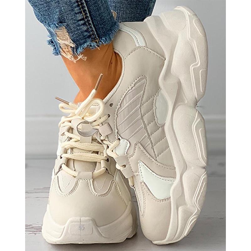 Beige and white aesthetic Comfy Chunky Sneakers