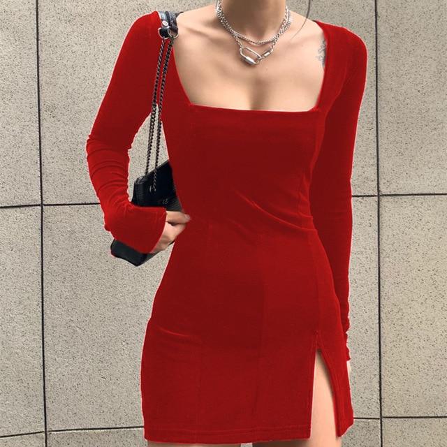 Dark Academia Style Sexy Velvet Mini Dress – Aesthetic Clothes Store