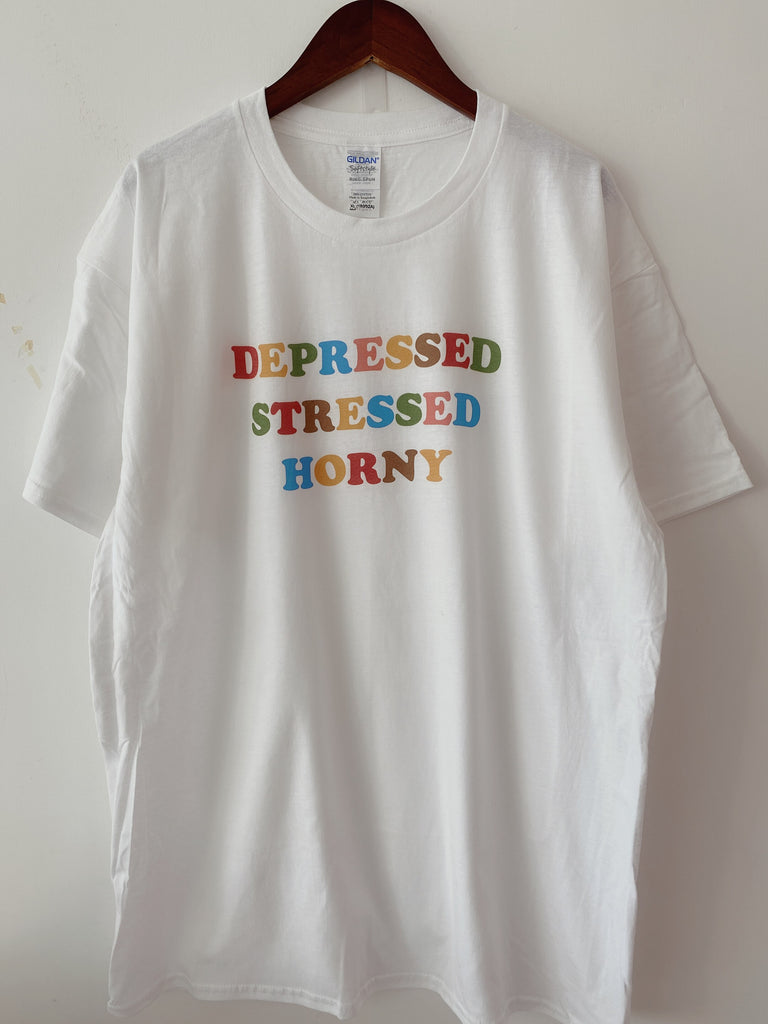 Depressed Stressed Horny T-Shirt | Aesthetics Soul