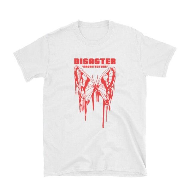 White Grunge Unisex T-Shirt with bloody butterfly