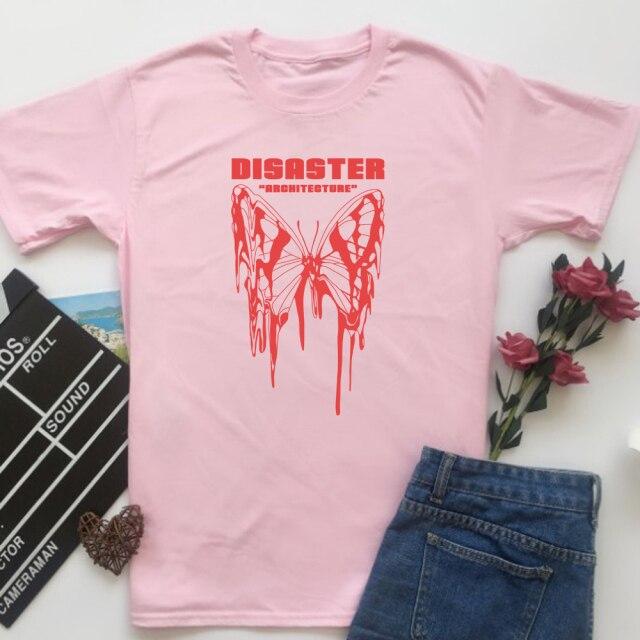Pink Grunge Unisex T-Shirt with bloody butterfly