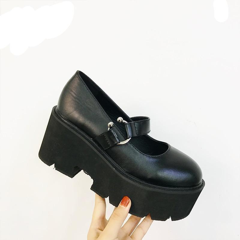 Black Egirl and Grunge aesthetic High Heels Buckle Shoes