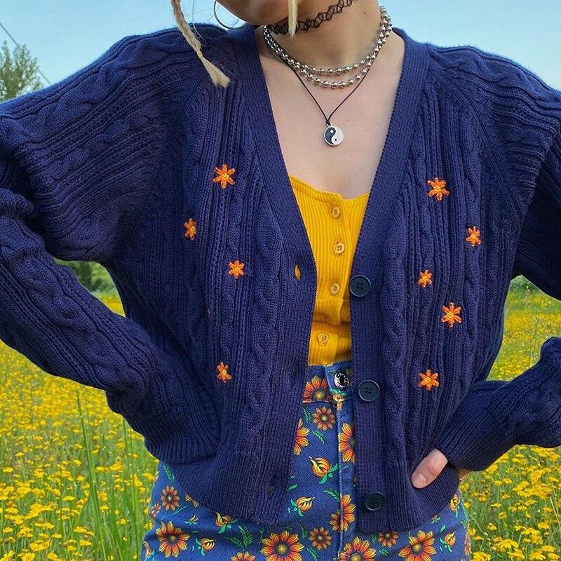 Floral Embroidery Vintage Sweater