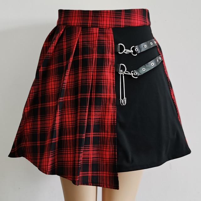 Harajuku Gothic Plaid Skirts Red and Black
