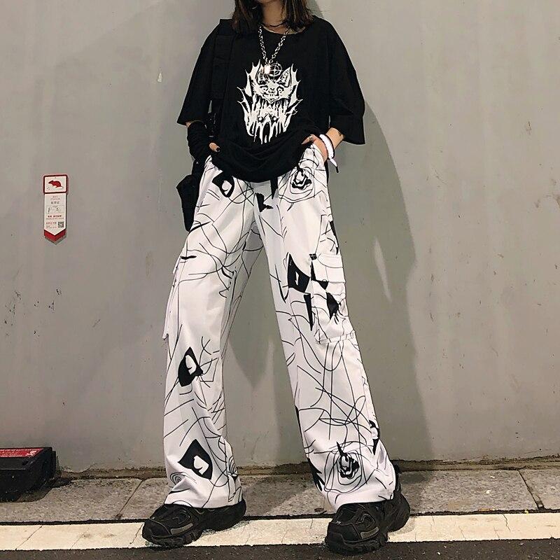 Harajuku Style Dark Black Graffiti Pants