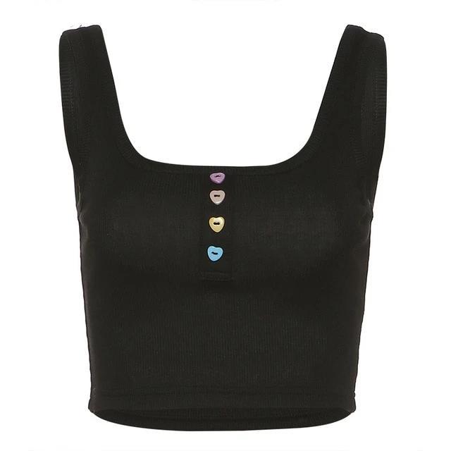 Heart Button Ribbed Top | Aesthetics Soul