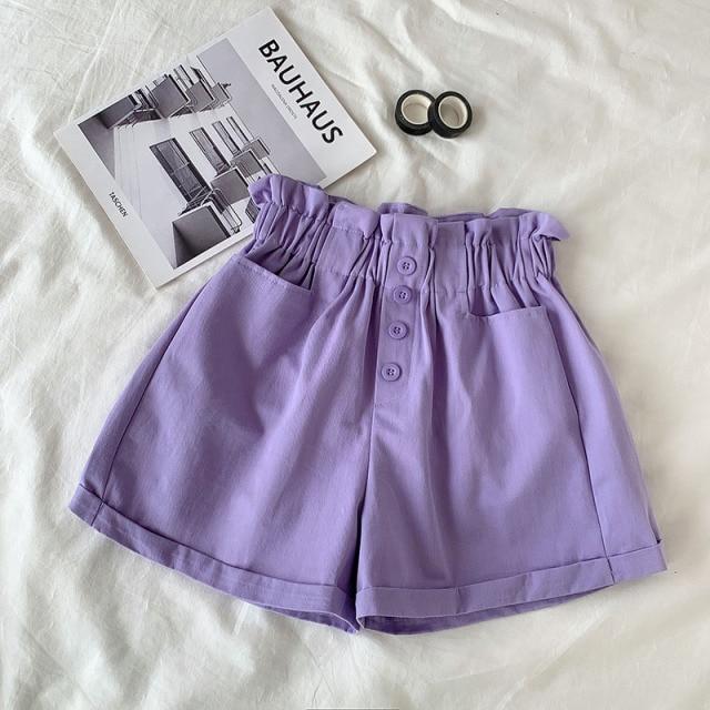 Apricot Idyllic shorts elastic waist purple piping organic cotton homewear  - Balzac Paris