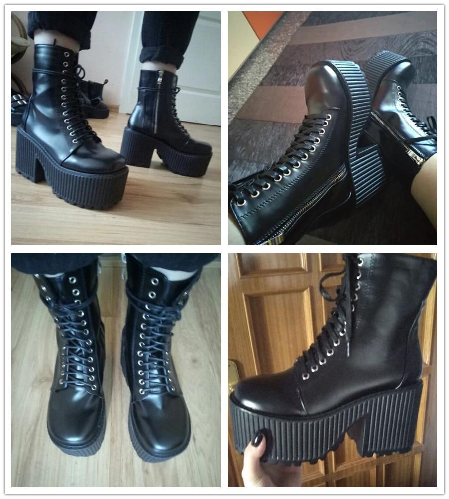 Black moto grunge aesthetic boots with high soles