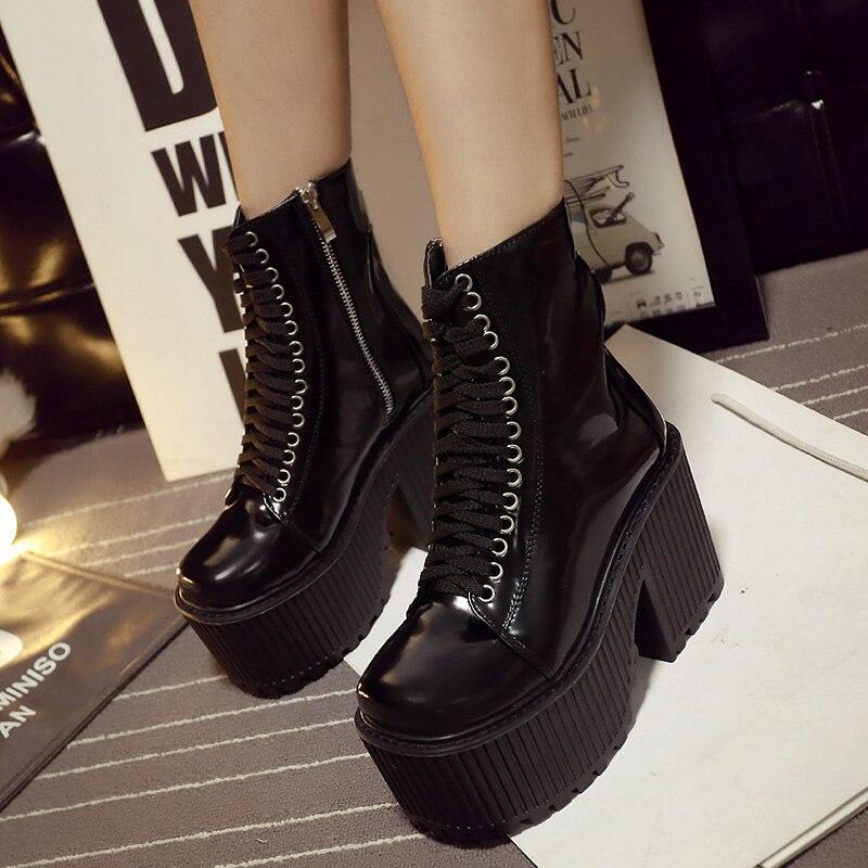 Black moto grunge aesthetic boots with high soles
