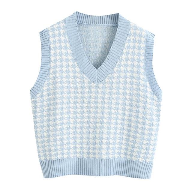 Oversized Knit Hounds Tooth Vest – Aesthetic Clothes Store