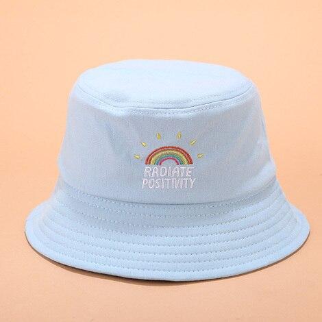 Baby blue "Radiate Positivity" Rainbow Bucket Hat