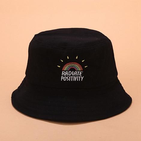 Black "Radiate Positivity" Rainbow Bucket Hat