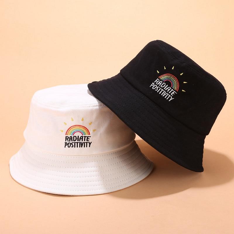 Black and White "Radiate Positivity" Rainbow Bucket Hat