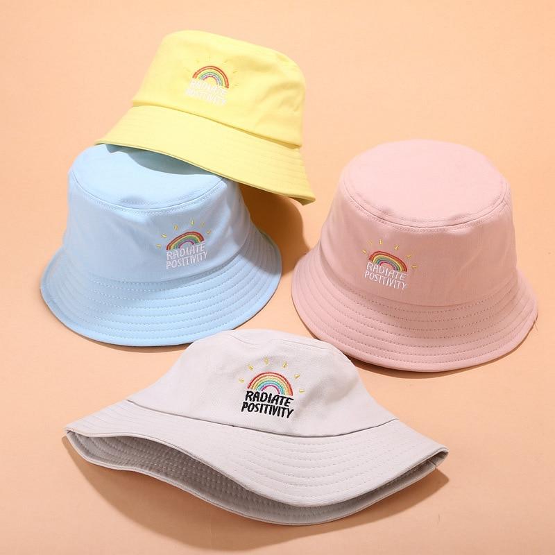 Pastelcoloured "Radiate Positivity" Rainbow Bucket Hat