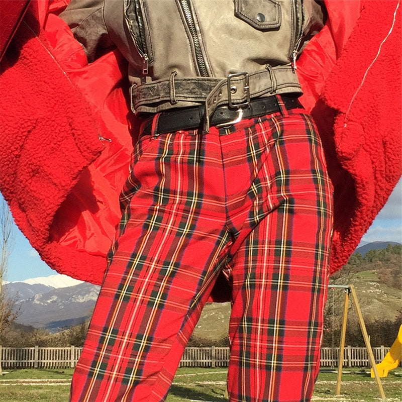 Gothic Grunge Red Plaid Pants  Grunge Outfits – Aesthetic Clothes Store