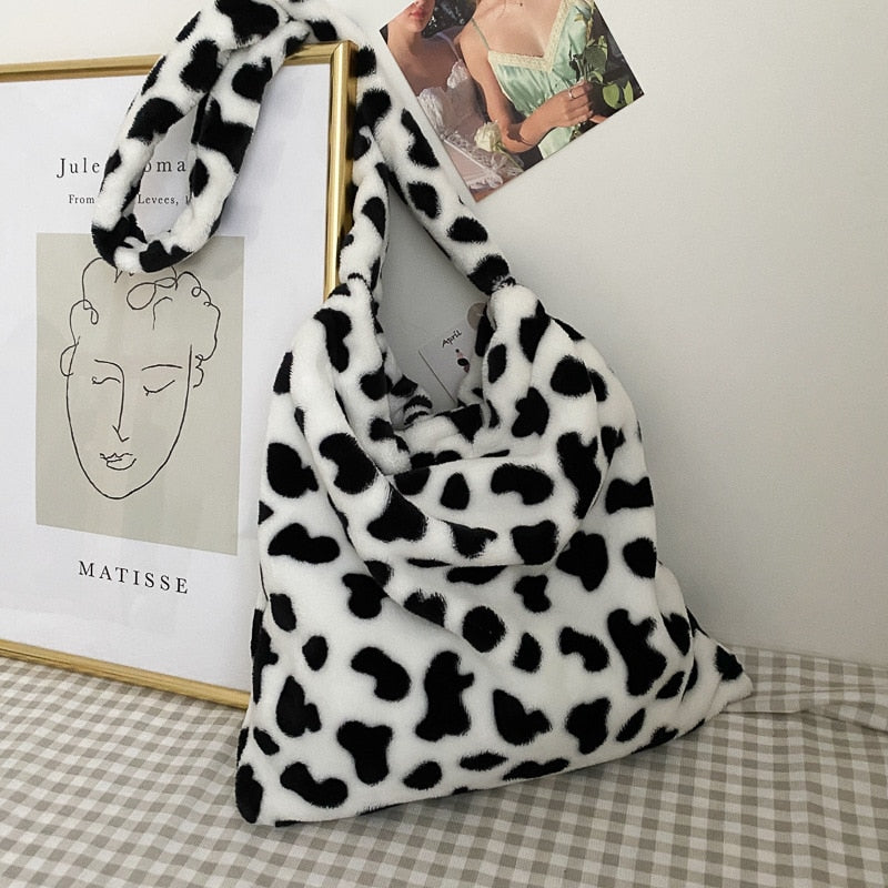 Fluffy Cow Shoulder Bag – Aesthetic Clothes Store