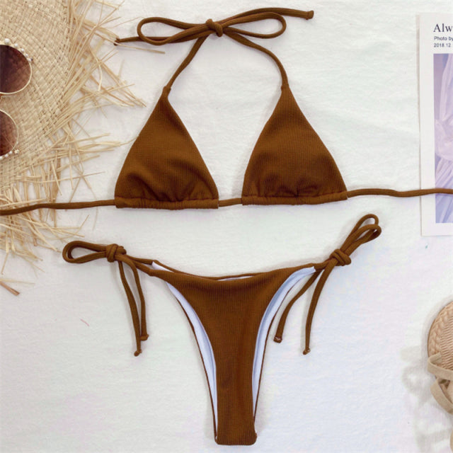 Aesthetics Soul is featuring the hottest Bikinis for the upcoming summer season. Find the solid triangle Bikini in coffee.