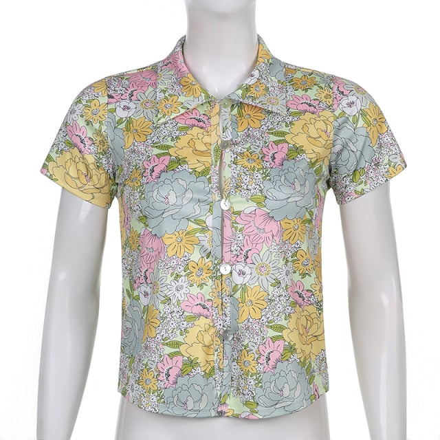 Y2K aesthetic and Cottagecore Aesthetic shirt with Floral Short Sleeve productpicture
