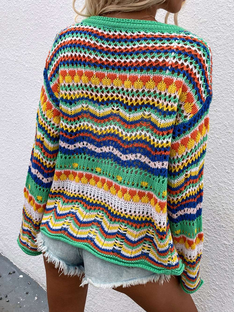 Rainbow Coloured Long Sleeve Knit Cardigan